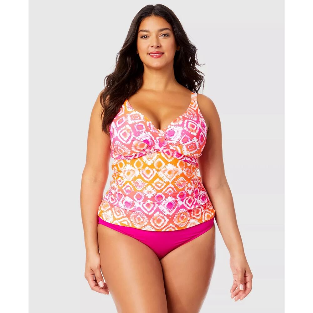 Anne Cole Plus Size Tie-Dyed Foulard Underwire Tankini Top Multi 16W 2508